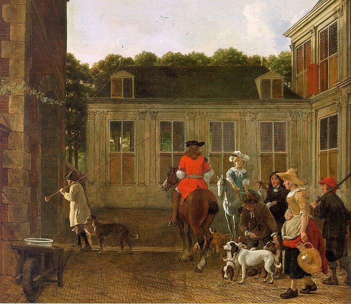 Ludolf de Jongh Hunting Party in the Courtyard of a Country House Spain oil painting art